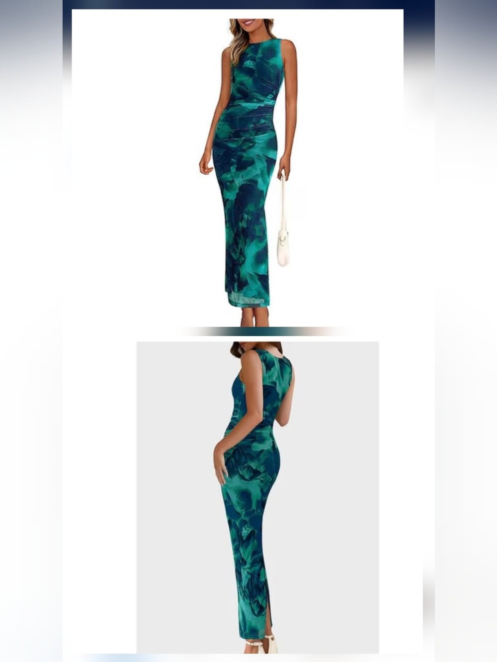 PRETTY GARDEN, Women's Sleeveless Teal, Blue, Green, Bodycon Maxi Dress Sz L
